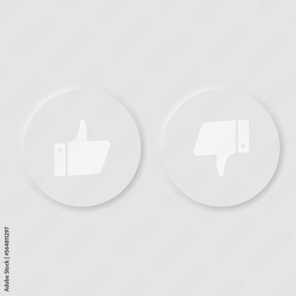 Thumb up and down icon in neumorphism style.Set Like icon.Vector Thumb up and down icon in neumorphism style.Set Like icon.Vector