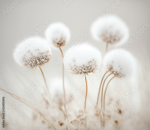 white cottongrass flower in the snow, Generative AI photo
