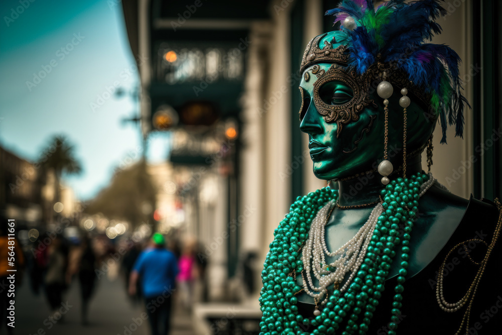 a colorful mask with feathers in the streets, Generative AI, Generative AI a colorful mask with feathers in the streets, Generative AI, Generative AI
