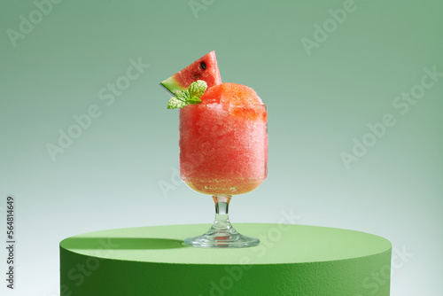 Watermelon shaved ice dessert summer refreshment slush drinks in glass photo
