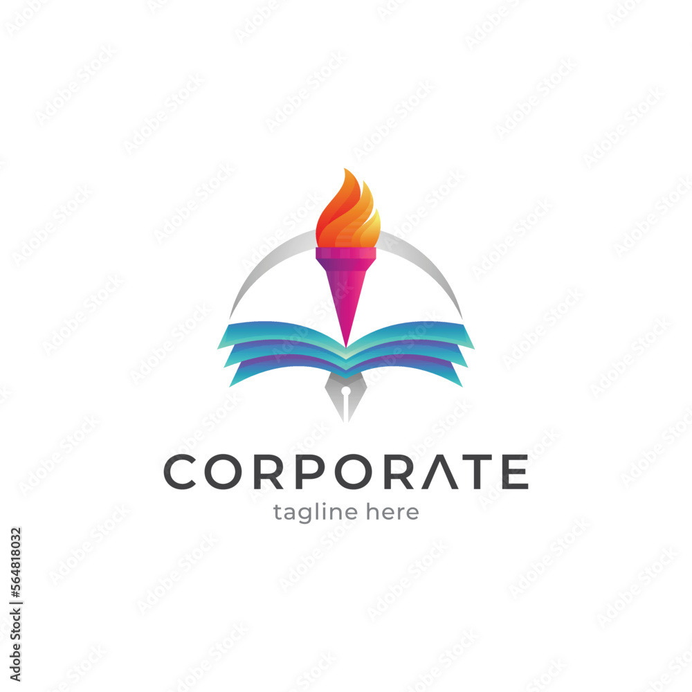 Book and torch creative education logo concept Book and torch creative education logo concept