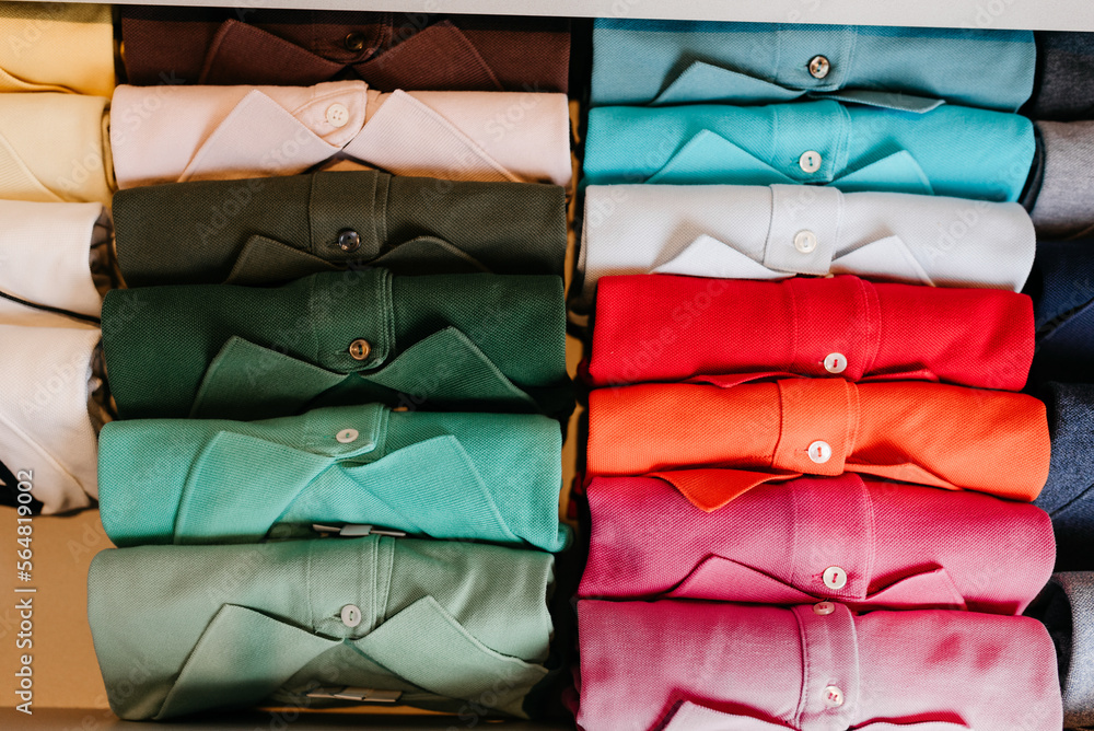 organization - Drawer with folded t-shirts organized by color