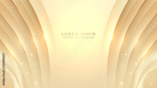 Luxury background with golden lines and light shiny with curve shape, and glitter light effect decoration. Vector illustration