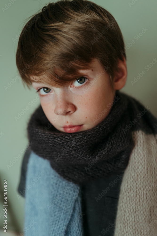 young boy in warm scarf. young boy in warm scarf.