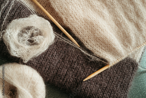 Close up knitting process. photo