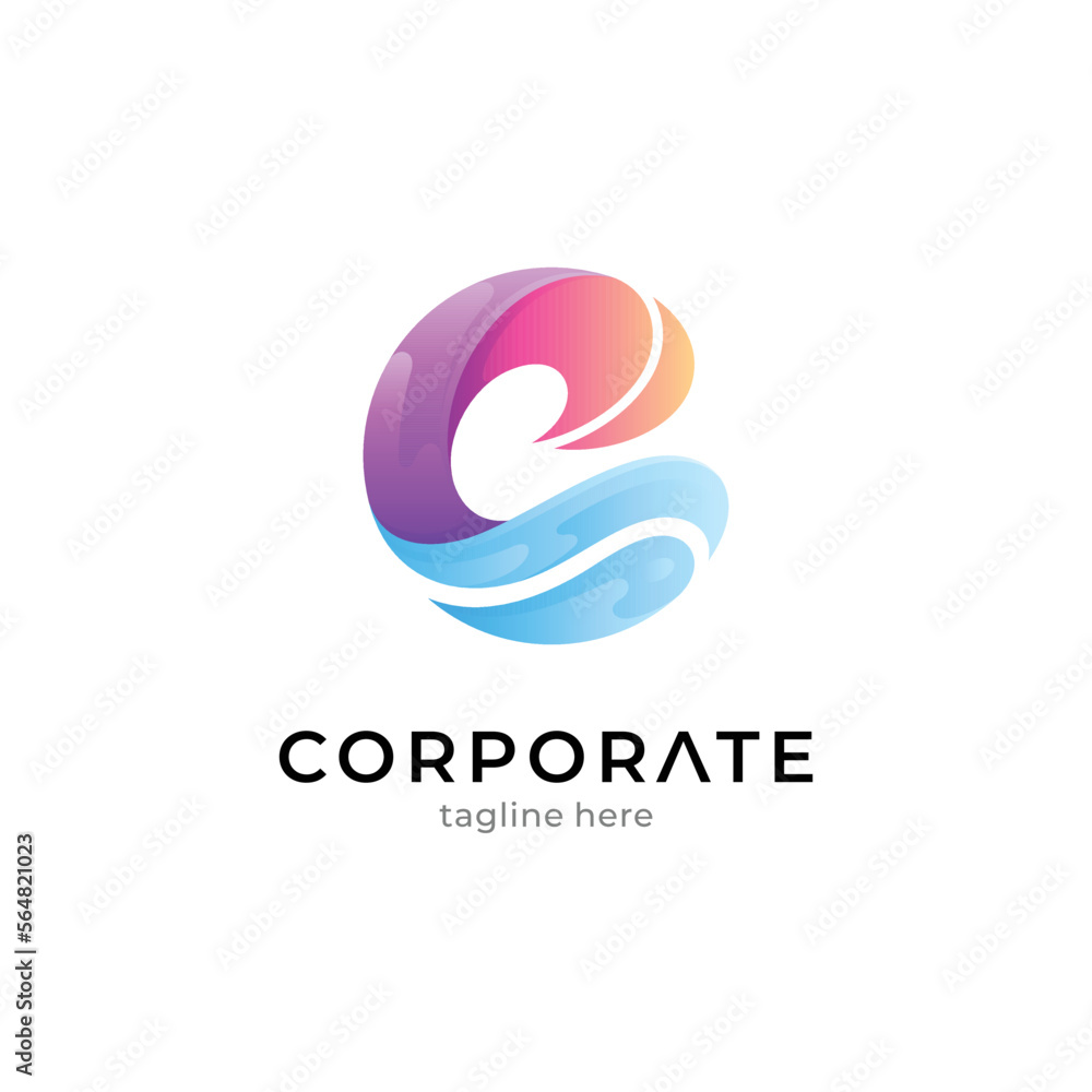 Gradient logo template letter c and wave