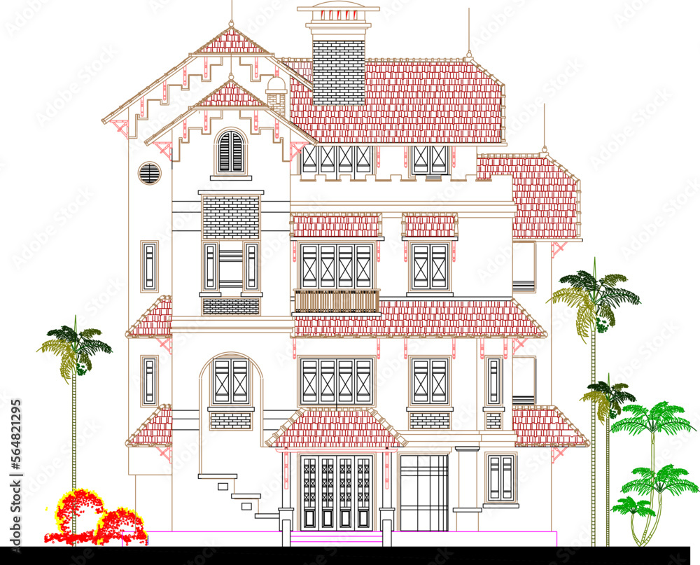 vector sketch of vintage and classic multi-storey barbie house illustration
