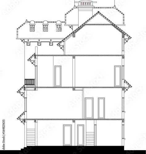 vintage and classic multi-storey barbie house cutout vector sketch