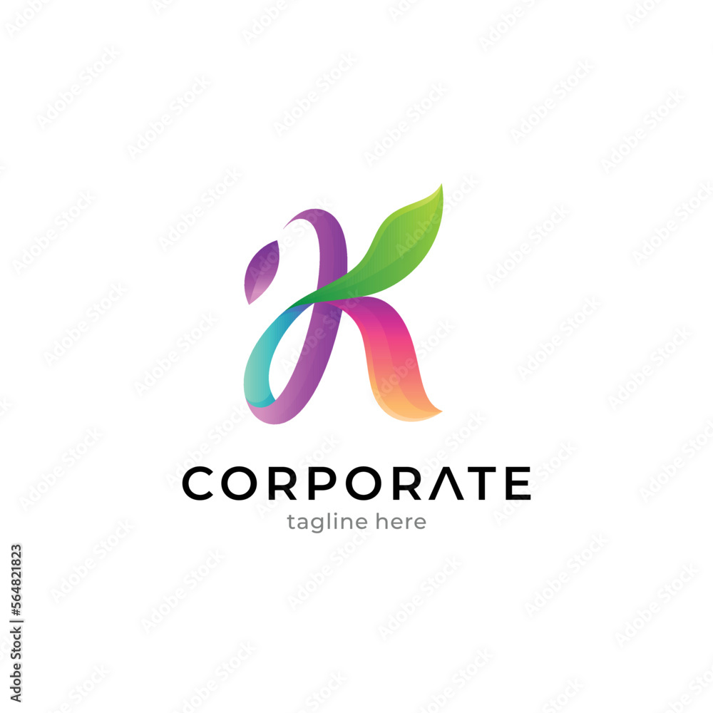 Fototapeta premium Gradient logo template letter k and leaf