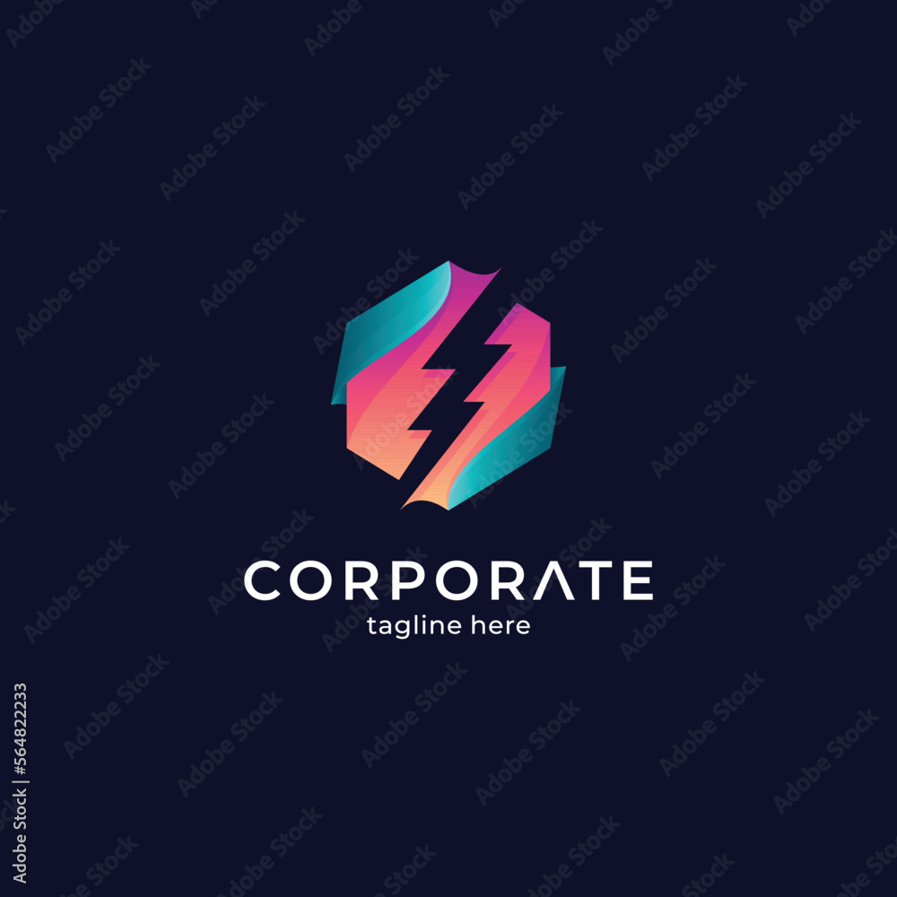 Thunder logo template in a hexagon shape with gradient color style Thunder logo template in a hexagon shape with gradient color style