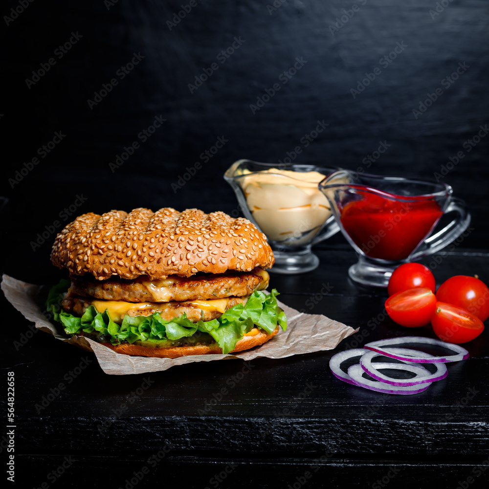 hamburger and white and red sauce