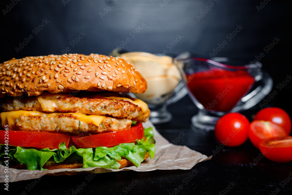 hamburger and white and red sauce