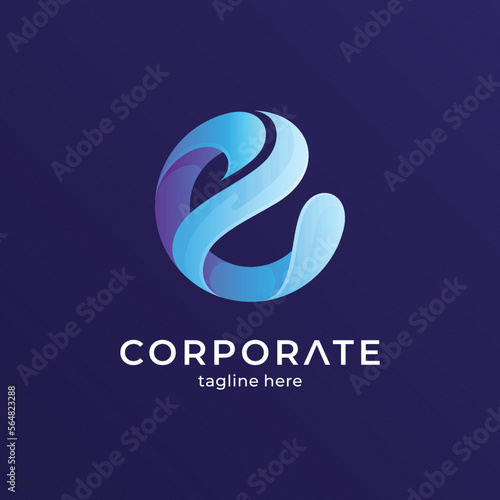 wave letter e logo design