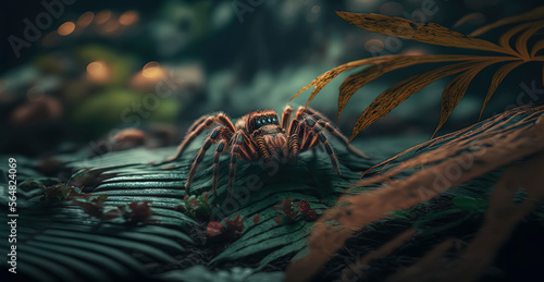 Fototapeta Naklejka Na Ścianę i Meble -  beautiful macro photography of a tarantula in a jungle Generative AI