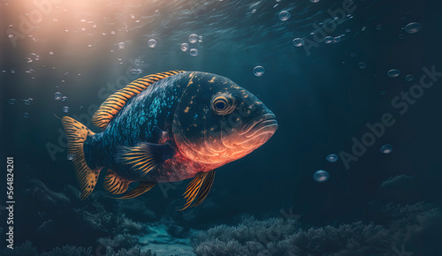 Arathron Meleagris fish in the ocean, photography of a Arathron Meleagris fish in the sea, Generative AI © Lemart