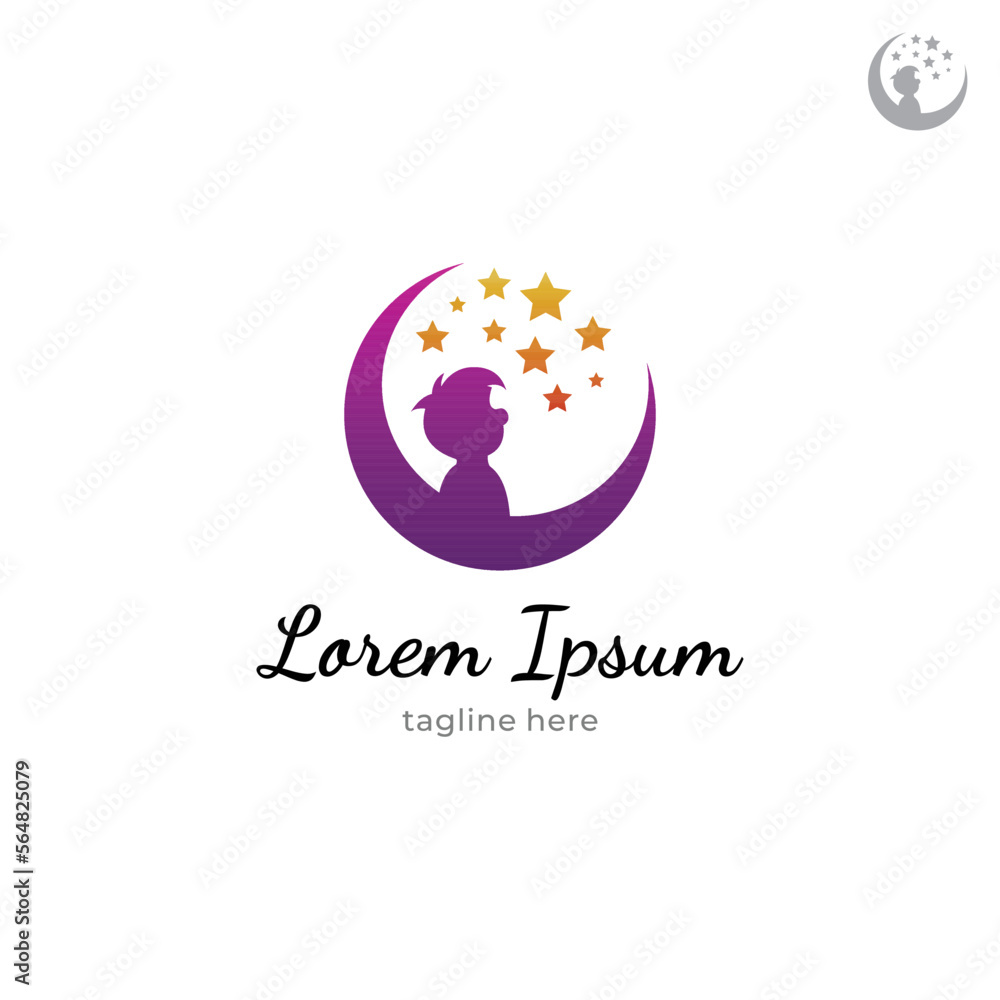 boy silhouette logo on moon and stars background boy silhouette logo on moon and stars background