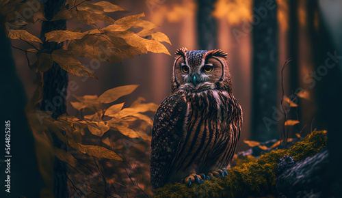 owl in a forest, photography of a owl in a forest, Generative AI