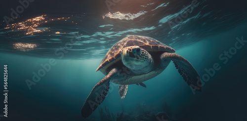 Turtle in the ocean  photography of a Turtle swimming in the sea  Generative AI