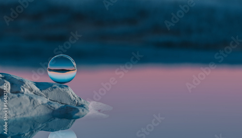 rendered landscape with glass sphere photo