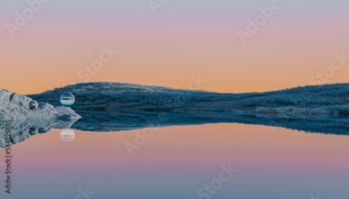 rendered landscape with glass sphere