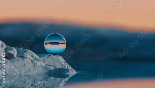 rendered landscape with glass sphere