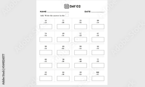Add math worksheet for kids, Kindergarten printable activity, and homework pages