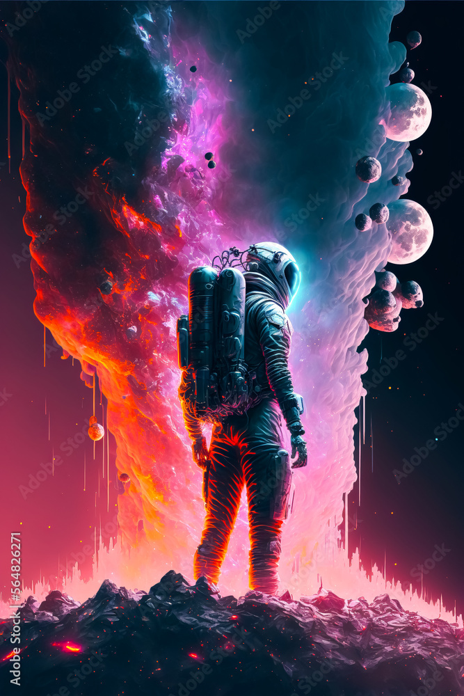 person in the space multicolored background person in the space multicolored background