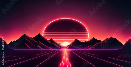 Design in the style of the 80s. Futuristic synthesizer retro wave WALLPAPER. Generative AI