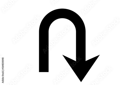 シンプルなUターンの矢印のイラスト　黒単色