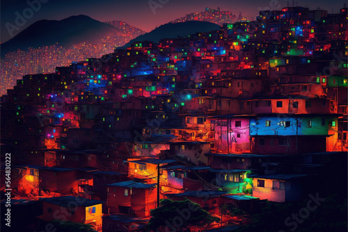 Colorful favela in Brazil, a beautiful favela composed of its beauties in the city of Rio de Janeiro photo