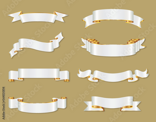 set ribbon silver color collection ribbon illustration vector EPS10. Christmas ribbon with shadow, xmas wrap element template