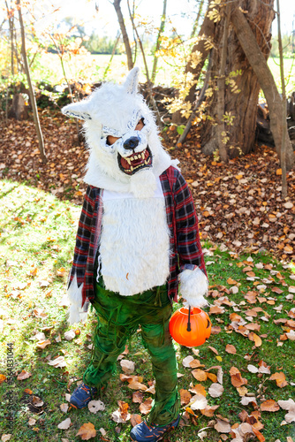 Boy in werewolf costume on Halloween photo
