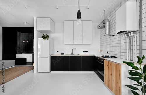 Minimalist interior of modern kitchen photo