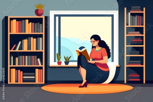 woman reading a book vector art