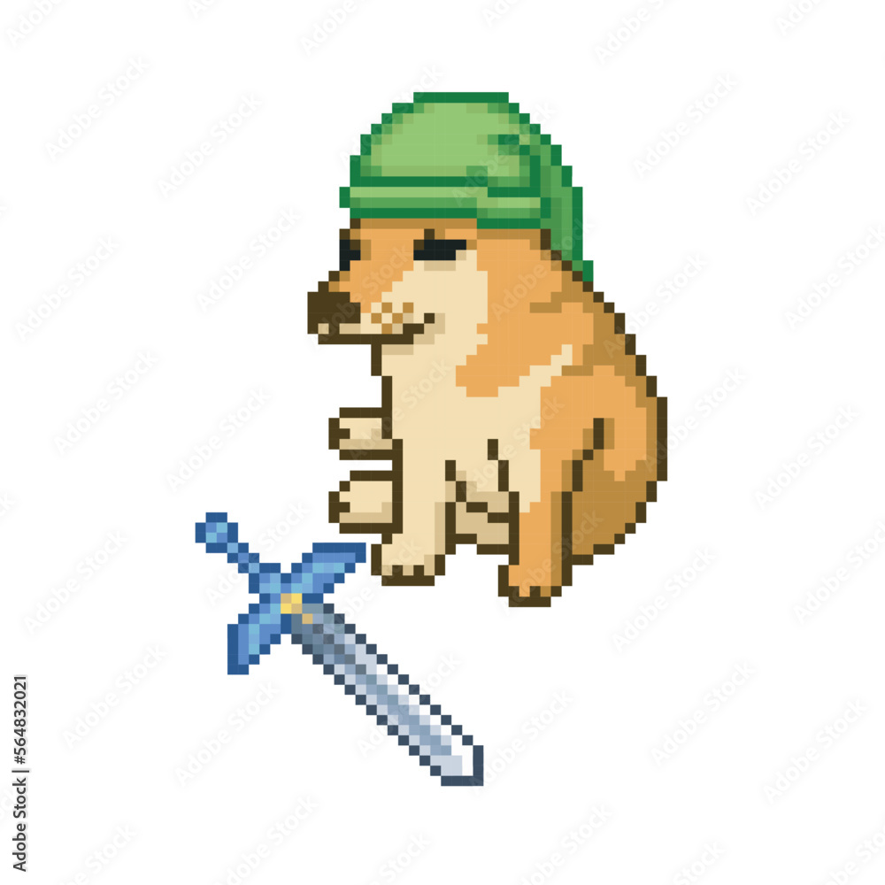 Fototapeta premium Hero dog, pixel art meme