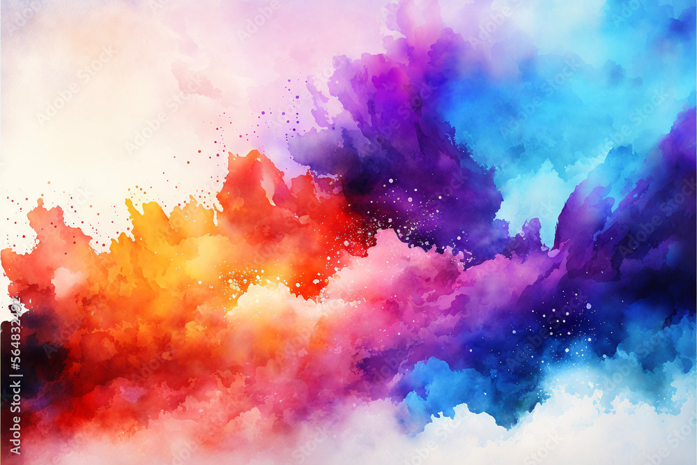 Colorful Rainbow Smoke Cloud Watercolor Background Generative AI