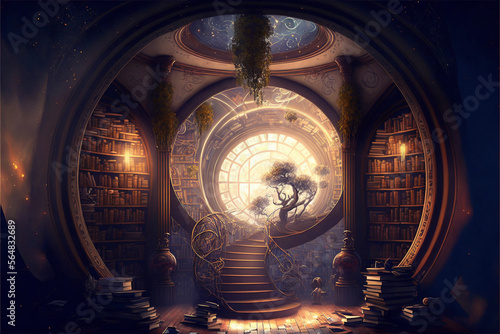 Fantasy Magical Library Generative AI