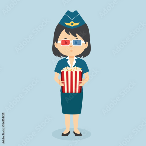 Steawardess Watching Movie in Cinema photo