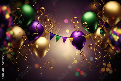 Carnival decoration balloons garland confetti serpentine. Digital Illustration, Generative AI