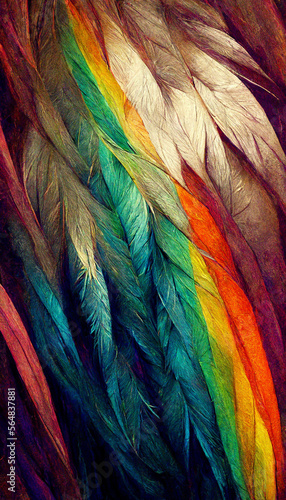 Rainbow feathers background illustration Generative AI Content by Midjourney