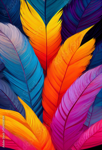 Abstract Colorful Feathers rendering art Generative AI Content by Midjourney