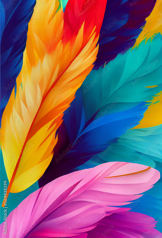 Abstract Colorful Feathers rendering art Generative AI Content by Midjourney