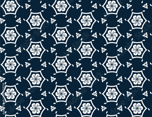 Geometric ethnic pattern seamless white flower oriental.
seamless pattern. Design for fabric, curtain,blue black background, carpet, wallpaper, clothing, wrapping, Batik, fabric,Vector illustration.