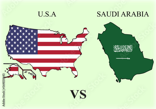 United States Of America VS Saudi Arabia. Global Superpower. Economy. Oil. Vector Illustration Graphic Design.