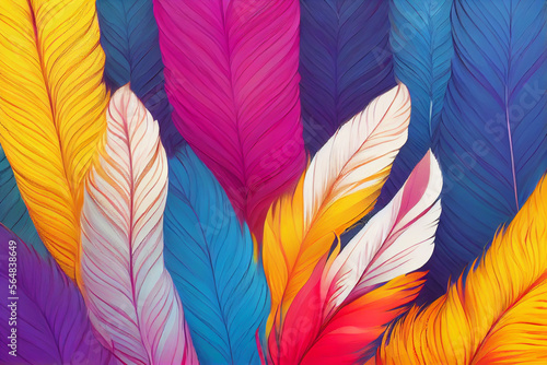 Abstract Colorful Feathers rendering art Generative AI Content by Midjourney