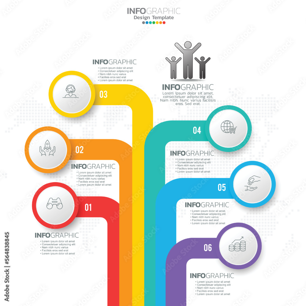 Infographic with 6 steps, options, parts, steps or processes. Infographic with 6 steps, options, parts, steps or processes.