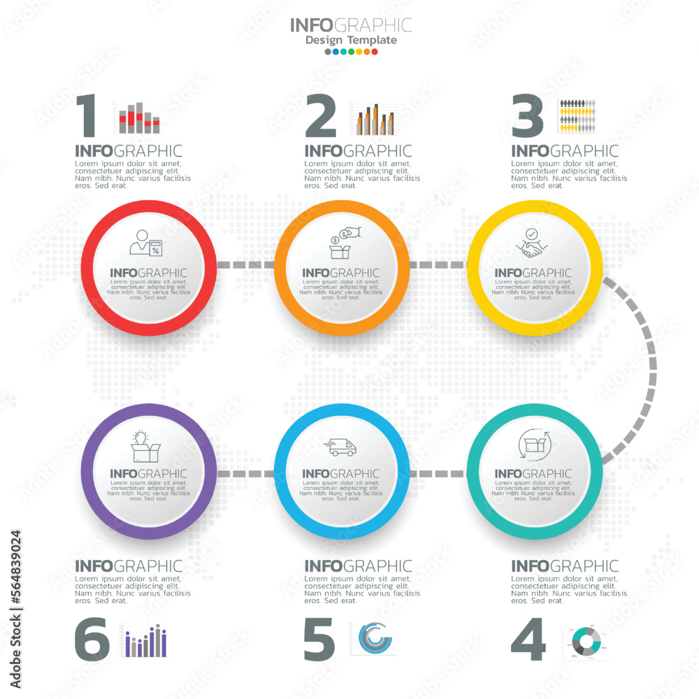 Infographic with 6 steps, options, parts, steps or processes. Infographic with 6 steps, options, parts, steps or processes.