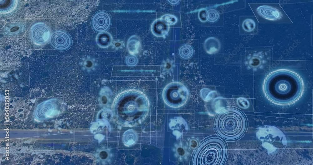 Animation of data processing with scope scanning over landscape Animation of data processing with scope scanning over landscape
