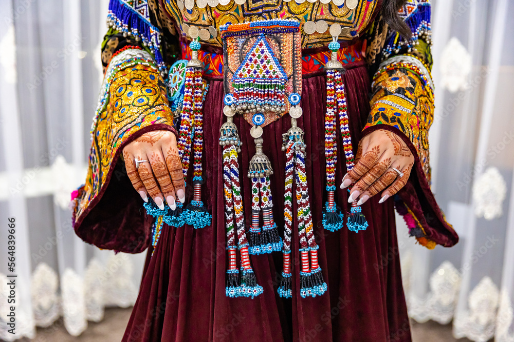 Afghani bride in a traditional outfit close ups