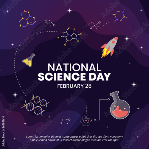 Square national science day background with outer space and stars